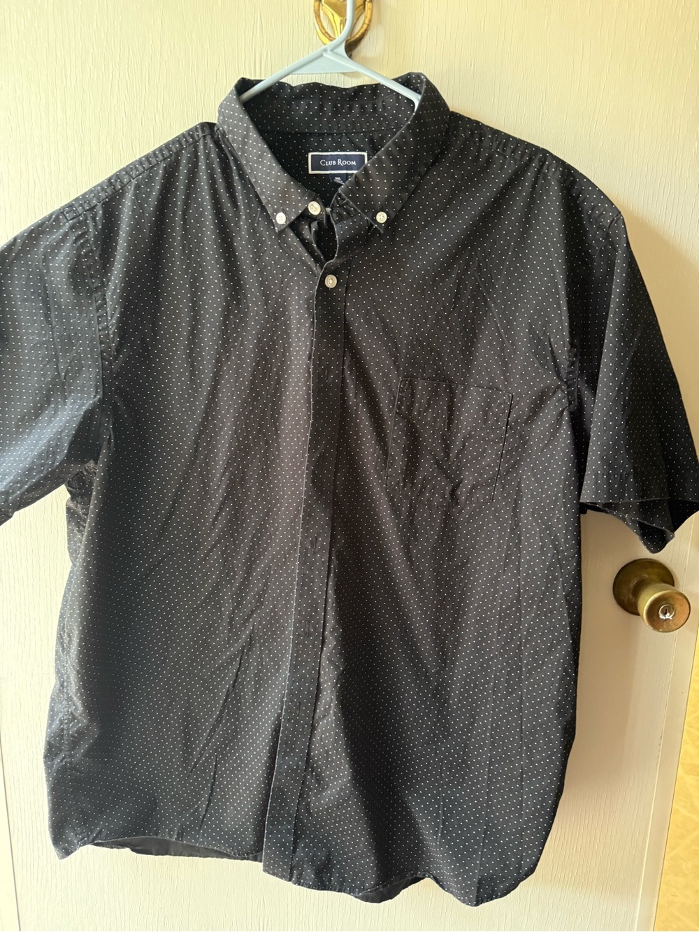 Club Room Black Short-Sleeve Button-Down with White Micro-Dot Pattern